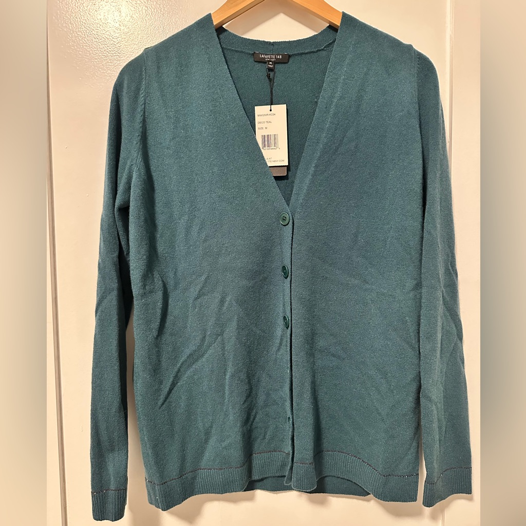 Lafayette 148 Cardigan Sweater In Disco Teal Size Medium
